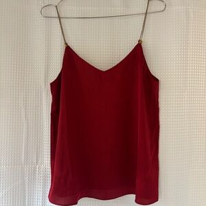 Burgundy red real silk cami top with gold straps S small